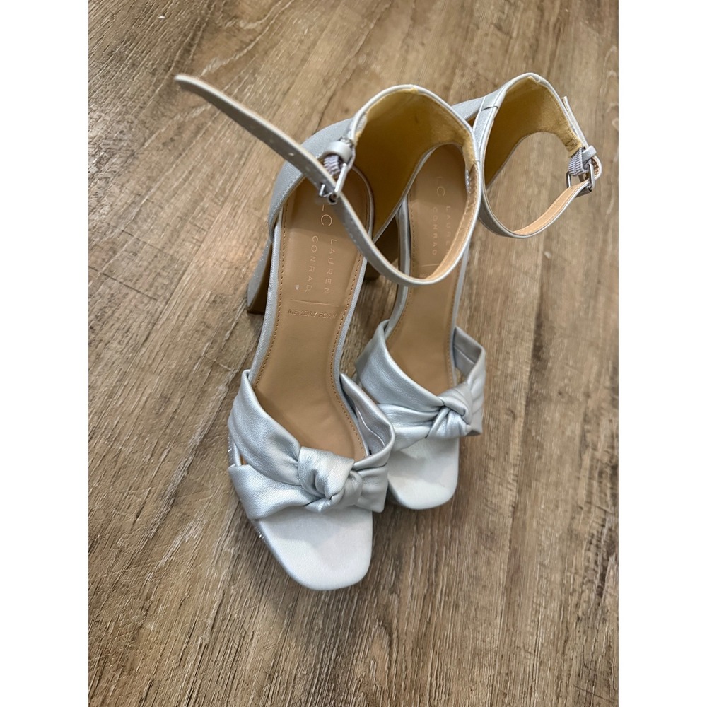 LC Lauren Conrad Silver‎ Metallic Glitter Platform Block Heel Sandals Womens 8